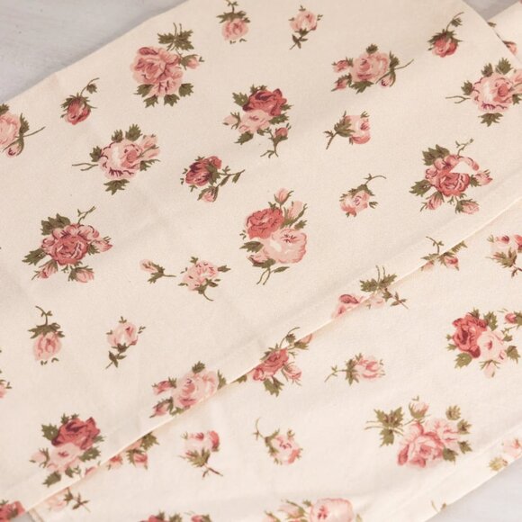 Cream Fabric Rose Square Napkins (Set of 2) Cottagecore Kitchen Decor - Picture 2 of 5